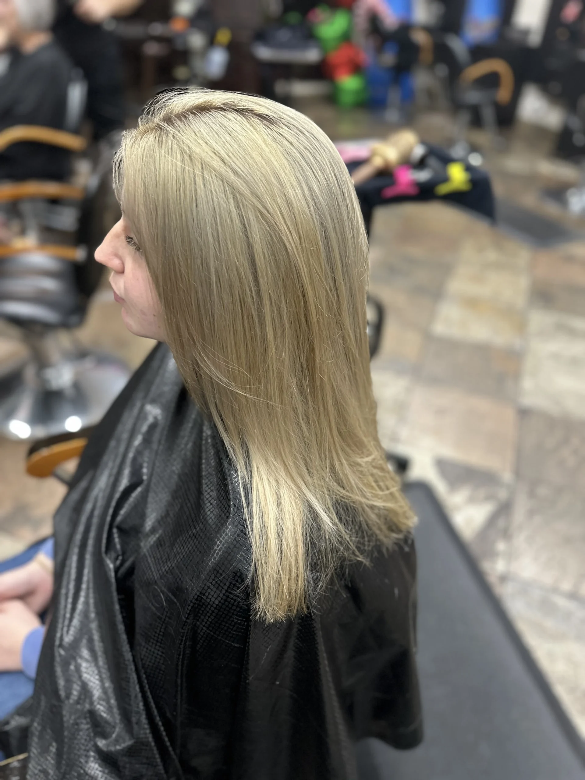 Soft blonde balayage and dimensional highlights by Olivia Hair Studio in Chula Vista